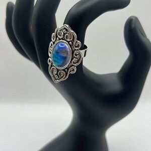 NEW Vintage Marquis Shiny Aura Moonstone Filigree Adjustable Ring